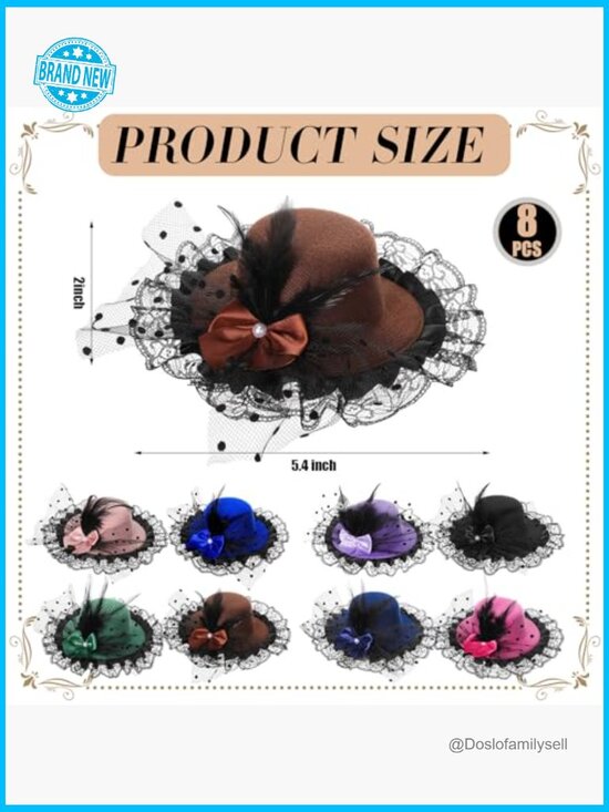 8pk Derby Fascinator Hats Clip On Feather Lace Bow Tea Party Headpiece main image 6